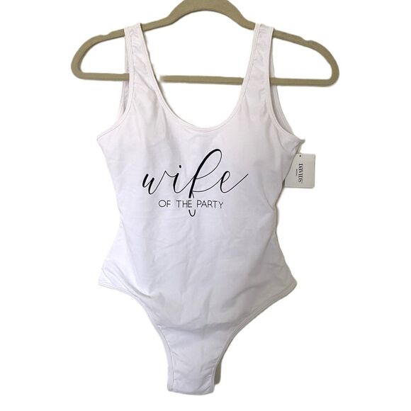 NWT Davis Bridal White Wife of the Party Swimsuit Cup Padding Chic Fun Sz M - Picture 2 of 12